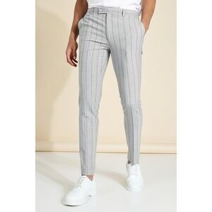 New Boohoo 32R 30 Light Gray Pinstriped Skinny Dress‎ Pants Slacks Tailored